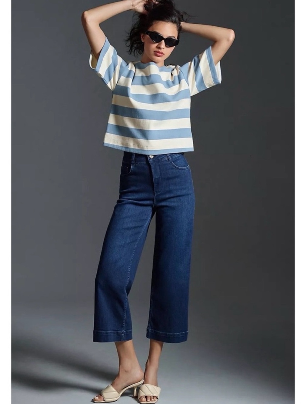 Pilcro Size 25 Anthropologie Skipper High-Rise Crop Wide-Leg Jeans Blue Wash